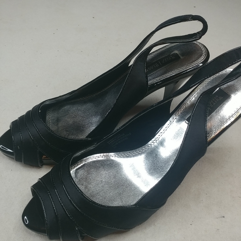 White House Black Market Black Satin Caged Peep To